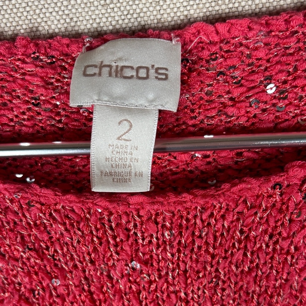 Chicos > Red Sequin Sweater 2/ Medium - Picture 3 of 9